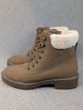 DLG Lined Ankle Boots Women's 8 Brown Cream Sherpa
